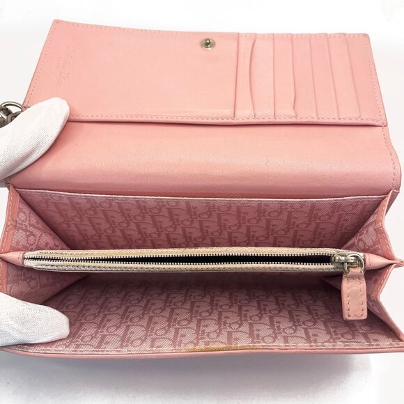 Authentic DIOR Lady Dior Long Flap Wallet Pink Trotter Cannage Lambskin Leather - Picture 8 of 13